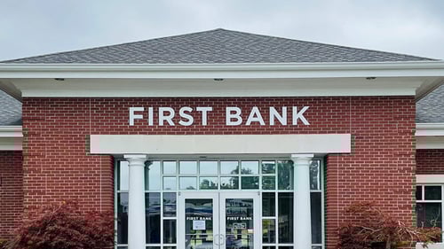 Entrance to the First Bank Whiteville branch.