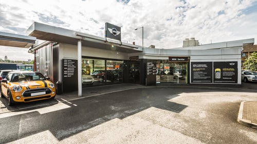 Outside the front of the MINI Leeds dealership