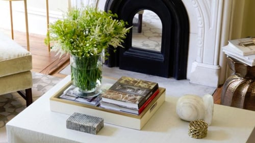 coffee table with plant and books