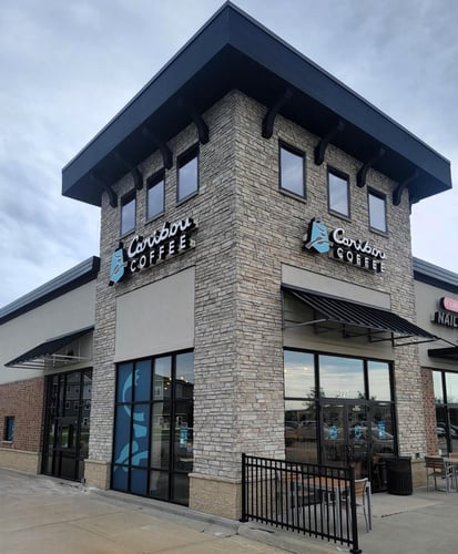 Storefront of the Caribou Coffee at 727 Southeast Alice's Road in Waukee
