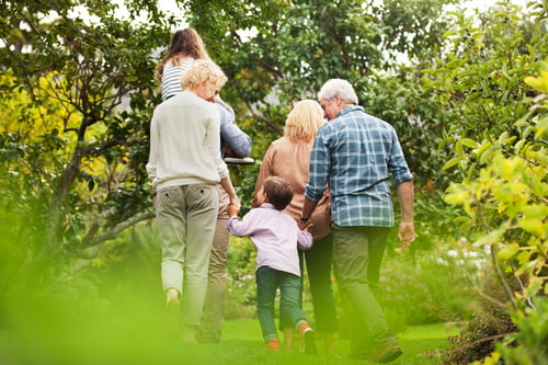 family walking on a trail