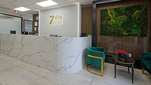 Lobby and reception area at the 7 Day Dental Mission Viejo office