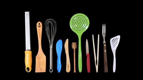variety of colorful kitchen gadgets