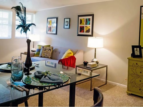 Living Room And Dining Area at Wood Creek Apartments, Fort Wayne, IN 46835