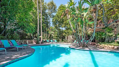 Pool View at Rancho Los Feliz, Los Angeles, California