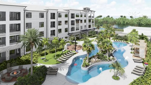 Rendering of the resort style swimming pool at The Stadler Luxury Apartments in Bradenton, FL