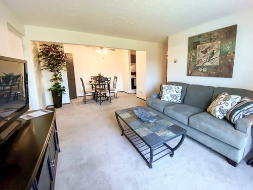 Model Living Room at Condor Garden Apartments, Elyria, OH, Ohio