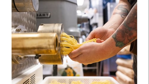 Making pasta and being tended to by chef