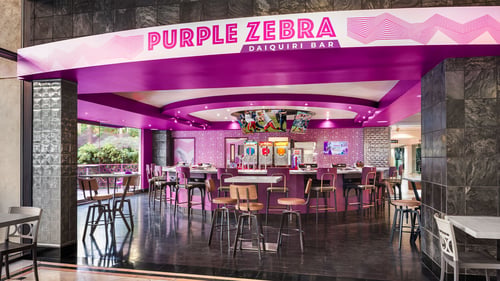 Purple Zebra entrance and seating area at Flamingo Las Vegas.