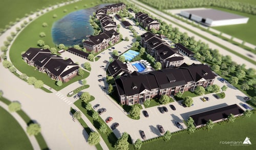 Aerial view of the complex at The James at Chatham Hills in Westfield, IN 46074