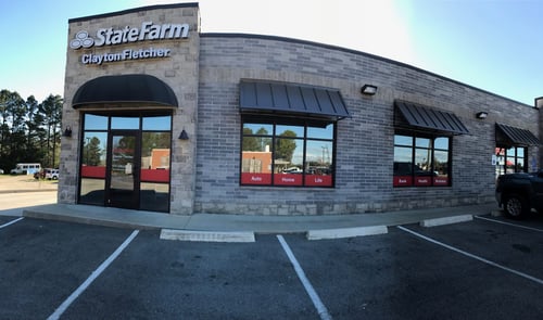 Exterior brick building for the Clayton Fletcher State Farm Insurance Agency