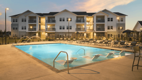 Luxurious swimming pool with spacious sundeck.