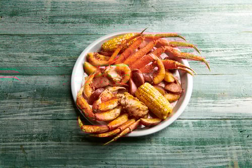 Crab, shrimp, corn, and sausage seafood boil