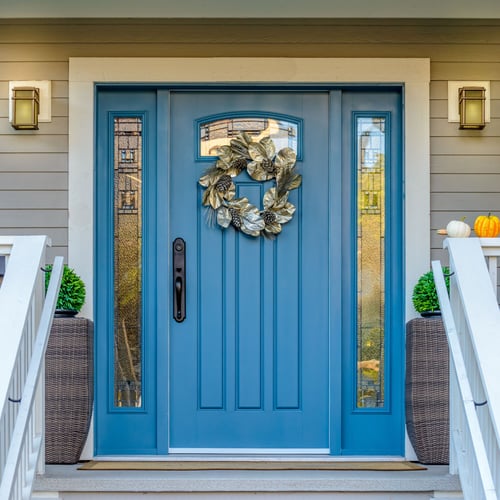House entrance with blue front door