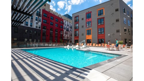 Pool and Exterior Building View at Center Square Lofts in Allentown