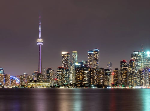 Downtown Toronto skyline at night.