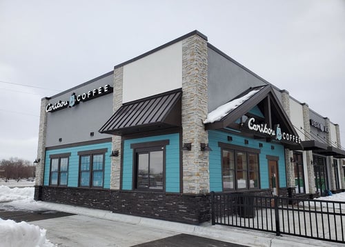Storefront of the Caribou Coffee at 3692 Pinto Drive in Medina