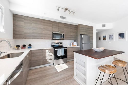 Kitchen view with center table