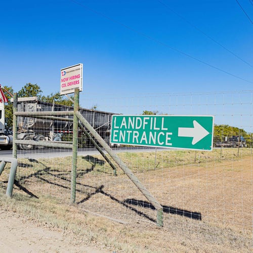 Texas Disposal Systems Landfill Entrance Sign in Creedmoor, Texas