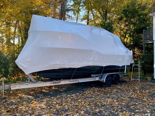 shrink wrapped boat