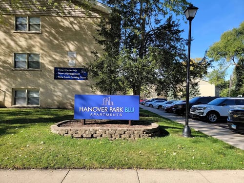 Property Signage at Hanover Park Blu Apartments, Illinois, 60133
