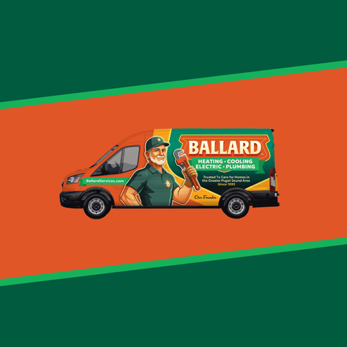 Work Van Painted with Ballard Heating, Cooling, Electric & Plumbing Logo