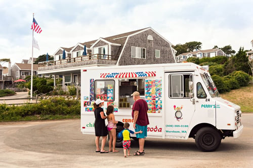 A family buying ice cream from an ice cream van