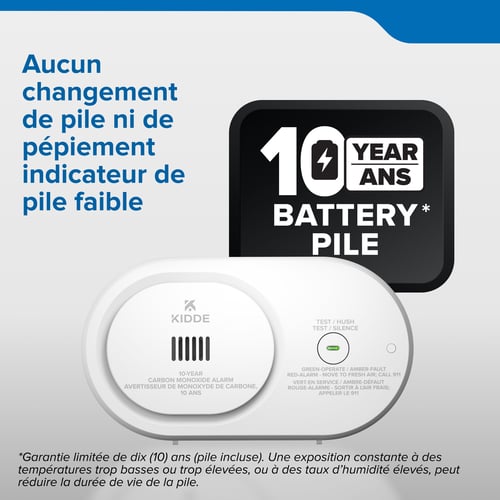 Plus besoin de changer les piles ni de subir les bips de batterie faible grâce à une batterie intégrée d'une durée de vie de 10 ans.