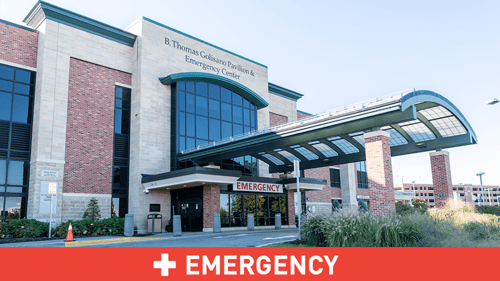 Exterior image of B Thomas Golisano Emergency Center at Rochester General Hospital which houses the Pediatric and Young Adult Emergency Center