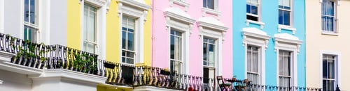 Knight Frank Belsize Park Estate Agents - Belsize Park Multi coloured vibrant houses in North London neighbourhood
