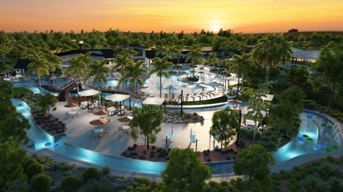 Exterior of a resort pool in an active adult community by Del Webb
