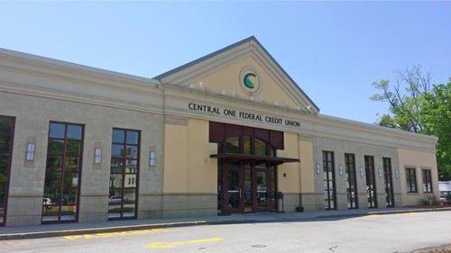 front of Central One Federal Credit Union branch at 714 Main Street, Shrewsbury, MA