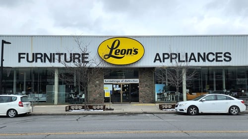 Leon's Danforth Storefront on a cloudy day.