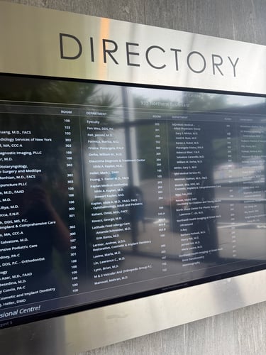 Building directory at Latitude Food Allergy Care Great Neck
