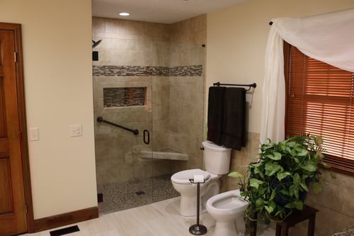 New master bathroom with custom tile shower.