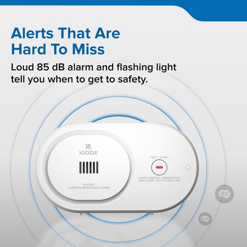 Alerts that are hard to miss. Loud 85 dB alarm and flashing light tell you when to get to safety.
