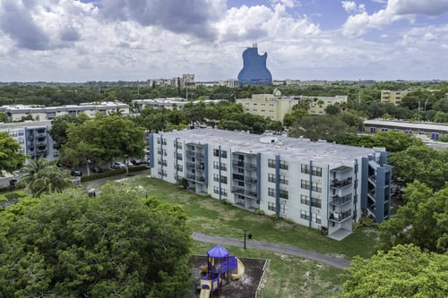 Drone view of the Club at Emerald Waters in Hollywood, FL 33021