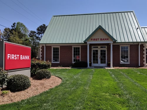 Front of the First Bank Huntersville branch