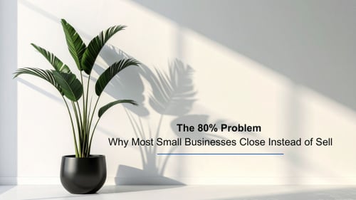 Minimalist image of plant and shadow with text reading "The 80% Problem: Why Most Small Businesses Close Instead of Sell."