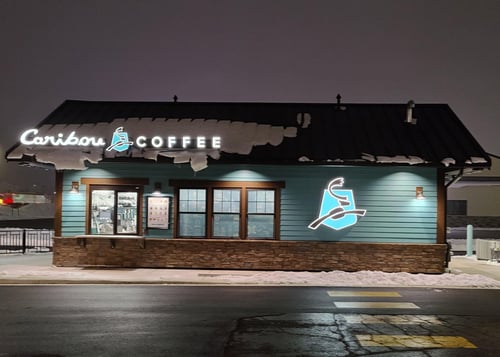 Storefront of the Caribou Coffee at 1511 N Humiston Ave in Worthington