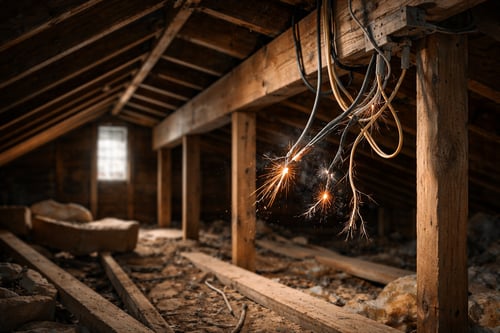 fire starting in an attic due to faulty wiring
