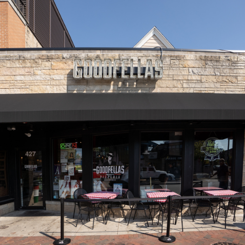 Exterior view of Goodfellas Pizzeria on Kirkwood Ave in Bloomington