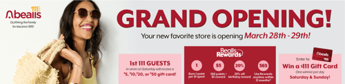 Grand Opening banner for bealls in Vidor. TX. Store Opens March 28th with giveaways!