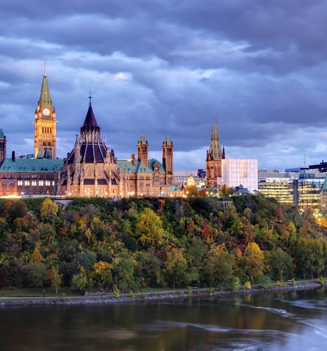 Parliament Hill in Ottawa in evening