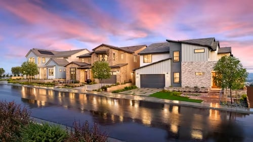 Street view of model homes in Horizon at Deerlake Ranch by Pulte Homes in Chatsworth, CA.
