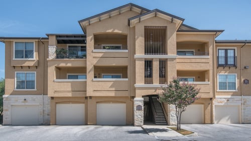 Exterior View of Buildings with Garages at Mission Hills Apartments, Texas, 78258