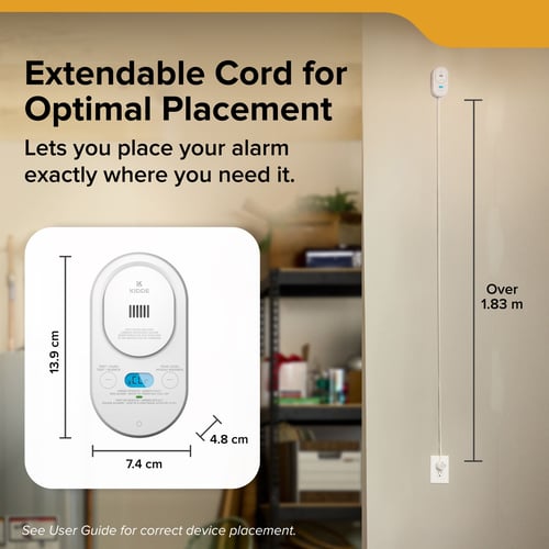 Extendable cord for optimal placement that lets you place your alarm exactly where you need it.