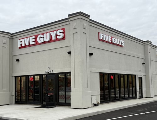 Exterior image of the Five Guys restaurant at 6920 Central Avenue in Toledo, Ohio.