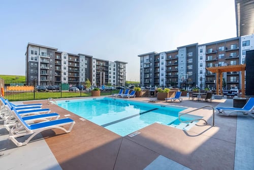 Swimming pool at G17 Apartments at Tamarack in Edmonton, AB