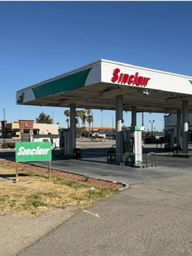 Sinclair gas station fueling island
